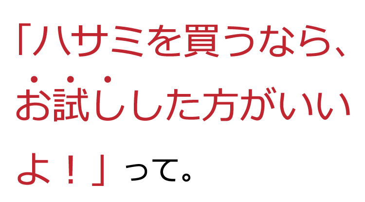 「ハサミを買うなら、お試しした方がいいよ！」って。